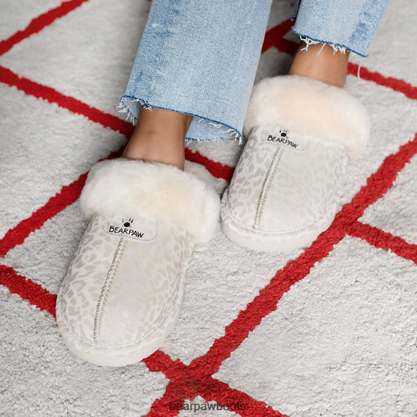 Hausschuhe BEARPAW Loki exotisch Winterweißer Leoparden-Glitzer Frauen J080PL266