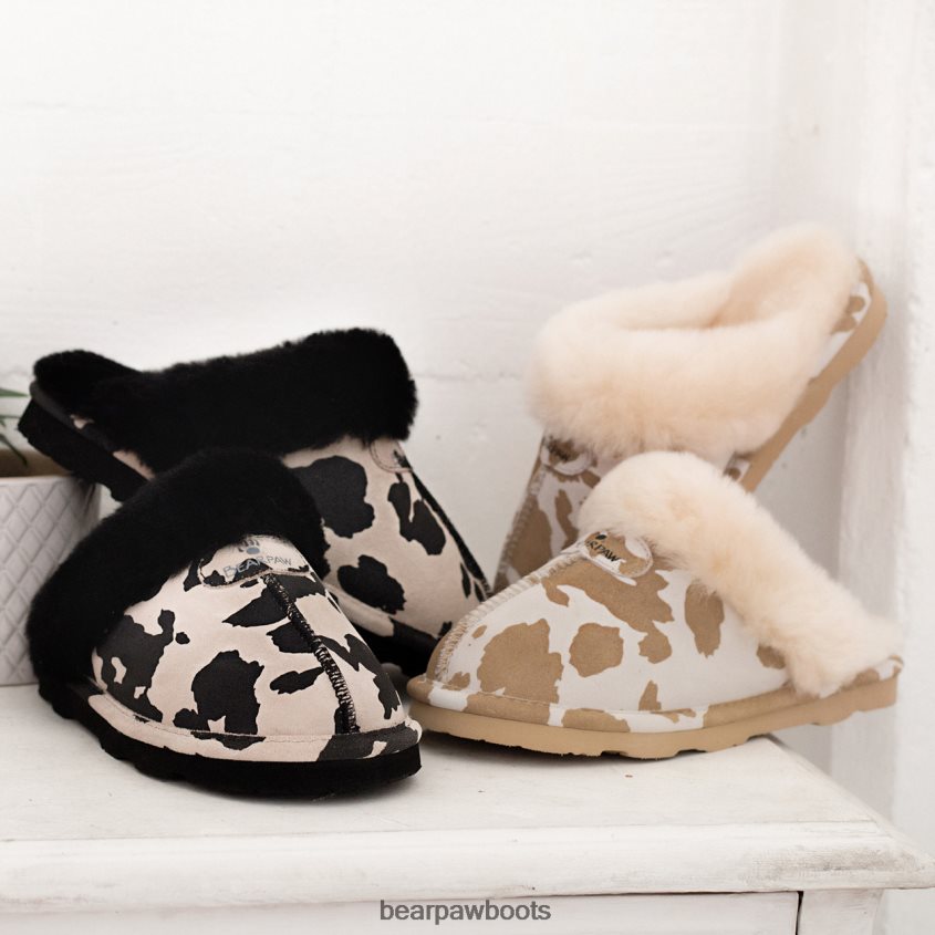 Hausschuhe BEARPAW Loki exotisch hellbrauner Kuhdruck Frauen J080PL265