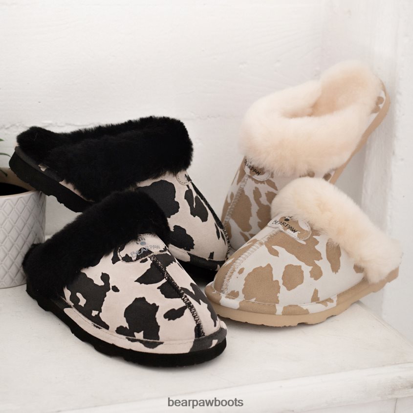 Hausschuhe BEARPAW Loki exotisch schwarzer Kuhdruck Frauen J080PL293